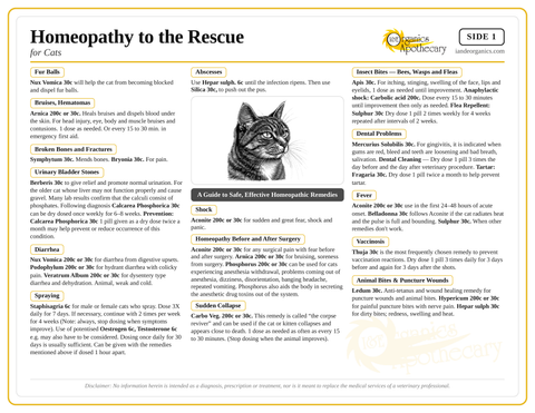 Homeopathy to the Rescue for Cats Laminated Remedy Card