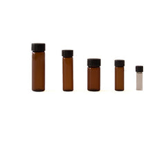 half dram clear glass vial with black cap